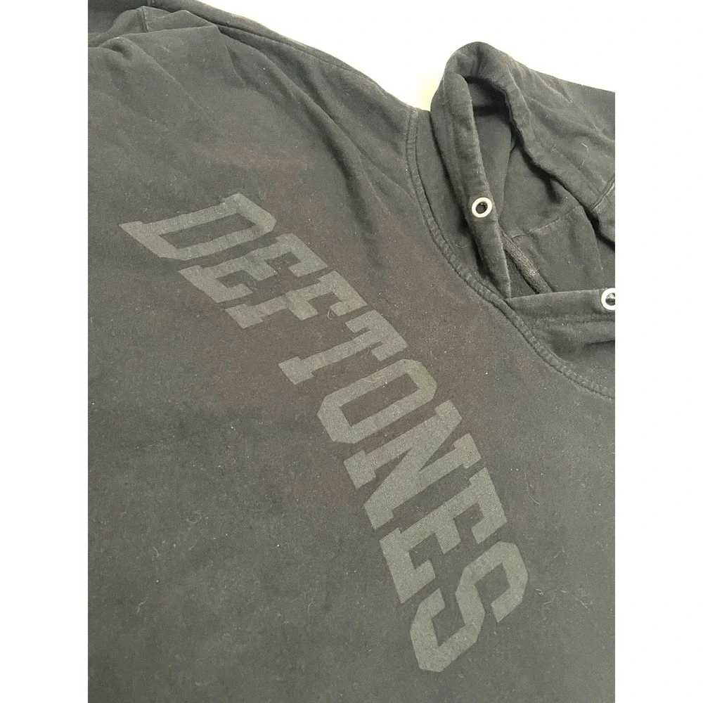 Deftones Spellout Pullover Fleece Hoodie Men's XXL Black Made in USA Band Merch